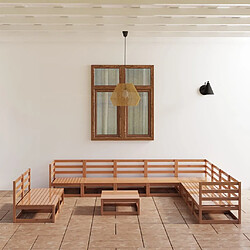 vidaXL Salon de jardin 11 pcs Bois de pin massif - Marron miel