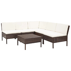 vidaXL Salon de jardin 6 pièces - Marron Salon de jardin en résine tressée - Coussins blanc crème - Design modulaire - Cadre en acier