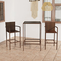 vidaXL Ensemble de bar de jardin 3 pcs - Marron Ensemble de bar - Résine tressée - Acier - Table en verre