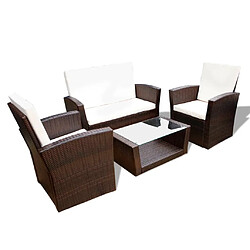 Avis vidaXL Salon de jardin 4 pcs avec coussins - Résine tressée Marron
