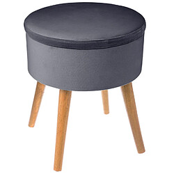 Atmosphera Tabouret coffre en velours Tess - H. 44 cm - Gris trend