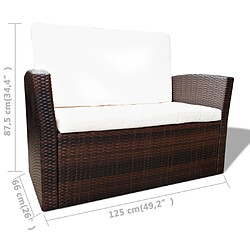 vidaXL Salon de jardin 4 pcs avec coussins - Résine tressée Marron pas cher