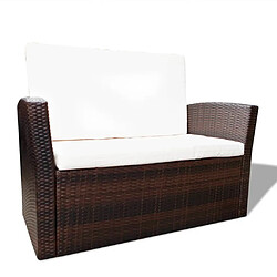 Acheter vidaXL Salon de jardin 4 pcs avec coussins - Résine tressée Marron