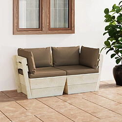 vidaXL Canapé palette de jardin 2 pcs - Bois d'épicéa Canapé modulable - Bois d'épicéa imprégné, tissu - Beige - L 60 x l 60 x H 65 cm - Avec coussins