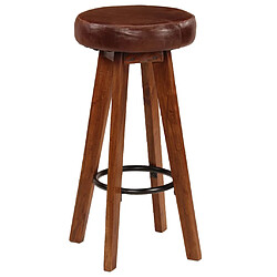 Helloshop26 Lot de 2 tabourets de bar - Bois d'acacia et cuir