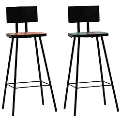 VidaXL Tabourets de bar Bois massif - Lot de 2 Tabourets de bar - Bois récupéré - Cadre acier peint - Style industriel - Repose-pieds intégré
