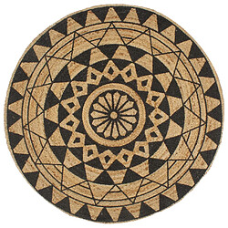 Decoshop26 Tapis Jute Imprimé - Naturel Noir 120 cm