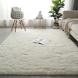 Avis Tapis Carré Shaggy Moderne - Beige/Blanc