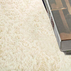 Tapis Carré Shaggy Moderne - Beige/Blanc