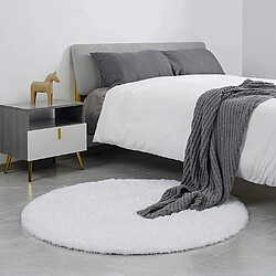 Tapis Salon Rond Shaggy Moderne - Beige Blanc pas cher
