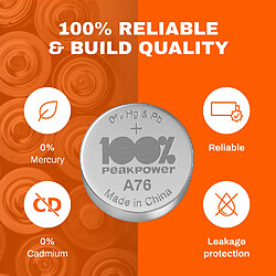 100% PeakPower - Piles Bouton LR44 (20 pcs) pas cher