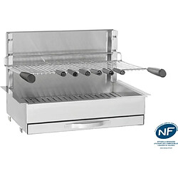 Forge Adour Gril encastrable 961.66 Gril encastrable/posé inox - Bac à braises horizontal - 6 brochettes - 66 x 45 x 46 cm