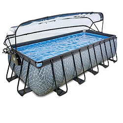 EXIT TOYS Piscine Stone avec dôme et pompe à chaleur - Grise 540x250x122 cm