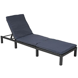 Decoshop26 Transat chaise longue de jardin en poly-rotin anthracite coussin gris MDJ04132