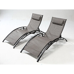 Concept Usine Lot de 2 transats empilables et ajustables en alu gris-noir BAHIA