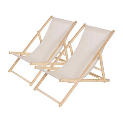 Habitat Et Jardin Lot de 2 transats en bois Chilienne - 107 x 56.5 x 81 cm - Ecru