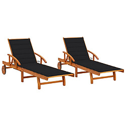 vidaxl Chaises longues avec coussins - Acacia solide