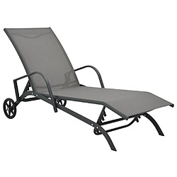 vidaXL Lot de 2 chaises longues avec table - Gris