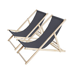 Habitat Et Jardin Lot de 2 transats en bois Chilienne - 107 x 56.5 x 81 cm - Gris