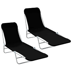 VidaXL Chaises Longues Pliables - Lot de 2 - Noir