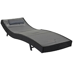 Decoshop26 Chaise longue transat bain de soleil pour jardin poly-rotin anthracite housse gris 04_0004810