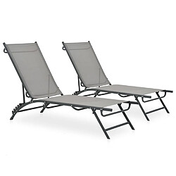 vidaXL Lot de 2 Chaises Longues Gris