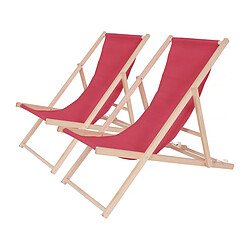 Habitat Et Jardin Lot de 2 transat en bois Chilienne - 107 x 56.5 x 81 cm - Rouge