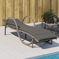 vidaXL Chaise longue Résine tressée - Gris Chaise longue - Résine tressée - Dossier 3 positions - Coussin rembourré - Cadre acier