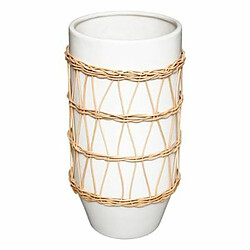 Vase Design en Céramique - Rotin 25 cm Blanc