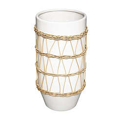 Vase Design en Céramique - Rotin 25 cm Blanc