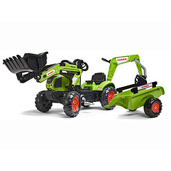Falk Tractopelle Claas Arion 410 avec excavatrice et remorque - Vert