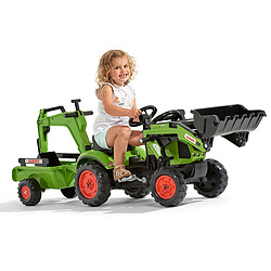 Acheter Falk Tractopelle Claas Arion 410 avec excavatrice et remorque - Vert