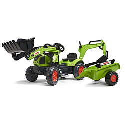 Falk Tractopelle Claas Arion 410 avec excavatrice et remorque - Vert