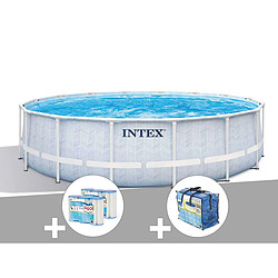 Intex Kit Piscine Tubulaire Chevron Ronde 4.88x1.22m