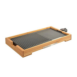 Kitchen Chef KCWOODPLA2000 Plancha gril électrique - Plaque fonte d'aluminium antiadhésive - 2000W - Bambou - 51x25,5 cm