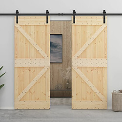 vidaXL Porte coulissante pin massif 90x210 cm Porte coulissante - Bois de pin massif - Rails en acier - 90x210 cm - Charge max 80 kg - Noir