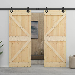 vidaXL Porte coulissante pin massif 80x210 cm Porte coulissante - Bois de pin massif - Rails en acier - 80x210 cm - Charge max 80 kg - Noir