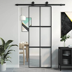 vidaXL Porte coulissante - Noir 76x205 cm verre trempé aluminium