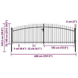 vidaXL Double portail avec haut en lance - 400x150 cm pas cher