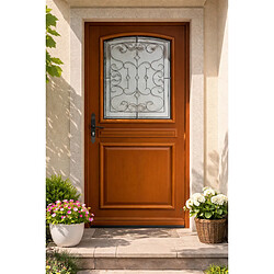 GD Menuiseries Perault Porte d'entrée bois vitrée - 215x90 cm - Vitrage décoratif - Crémone 6 points