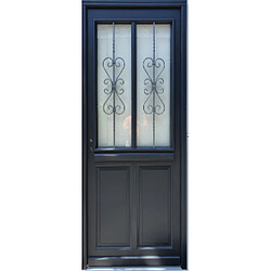 GD Porte d'entrée bois vitrée Sobra - Gris anthracite - 215x90 cm