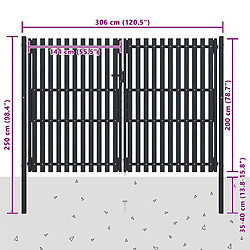 vidaXL Portail de clôture double porte 306x250 cm - Anthracite pas cher