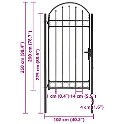 vidaXL Portail avec dessus arqué 100x250 cm Noir pas cher