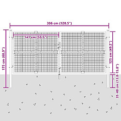 vidaXL Portail jardin maille - Acier galvanisé - 300 x 175 cm pas cher