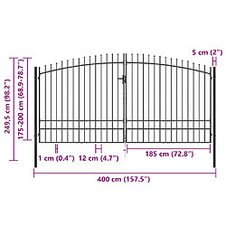 vidaXL Double portail 400x248 cm Noir pas cher