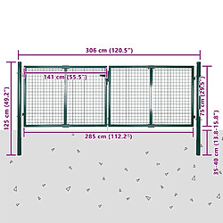 vidaXL Portail de clôture galvanisé 289 x 75 cm - Vert pas cher