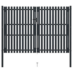 vidaXL Portail de clôture double porte 306x250 cm - Anthracite Portail double - Acier enduit de poudre - Haute sécurité - 306 x 250 cm - Anthracite