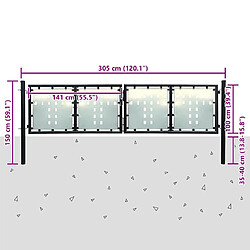 vidaXL Portail simple de clôture - Noir - 300 x 150 cm pas cher