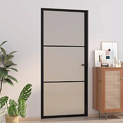 vidaXL Porte intérieure verre mat et aluminium - 93x201,5 cm - Noir