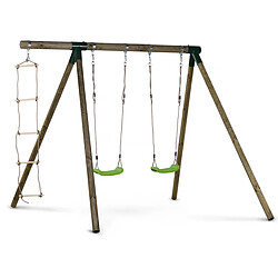 Habitat Et Jardin Portique bois Timo - Avec 2 balançoires et 1 échelle de corde.